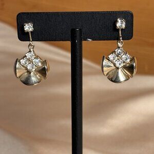 Vintage Estate Earrings Rhinestone Accents Screwback Gold Tone Jewelry B29
